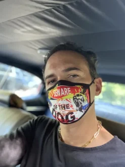 ADULT BEWARE OF THE DOG FORM-FITTING FACE MASK><noscript><img width=