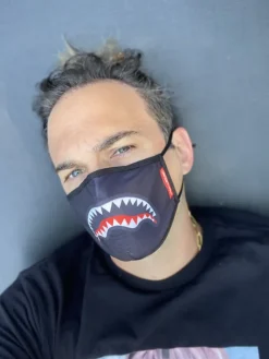 ADULT SHARK LOGO (BLACK) FORM-FITTING FACE MASK><noscript><img width=