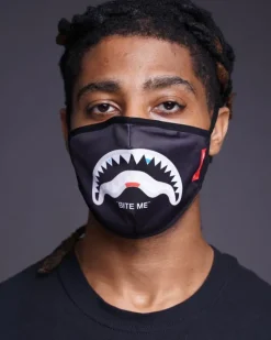 BITE ME SHARK (BLK) POLYESTER FACE MASK><noscript><img width=