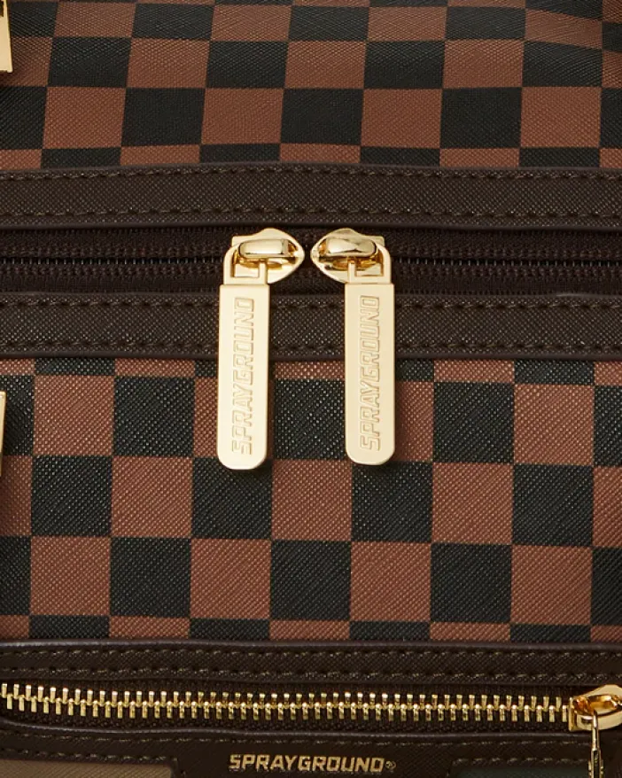 EXTERIOR GOLD ZIP POCKET SHARKS IN PARIS MINI DUFFLE>SPRAYGROUND New