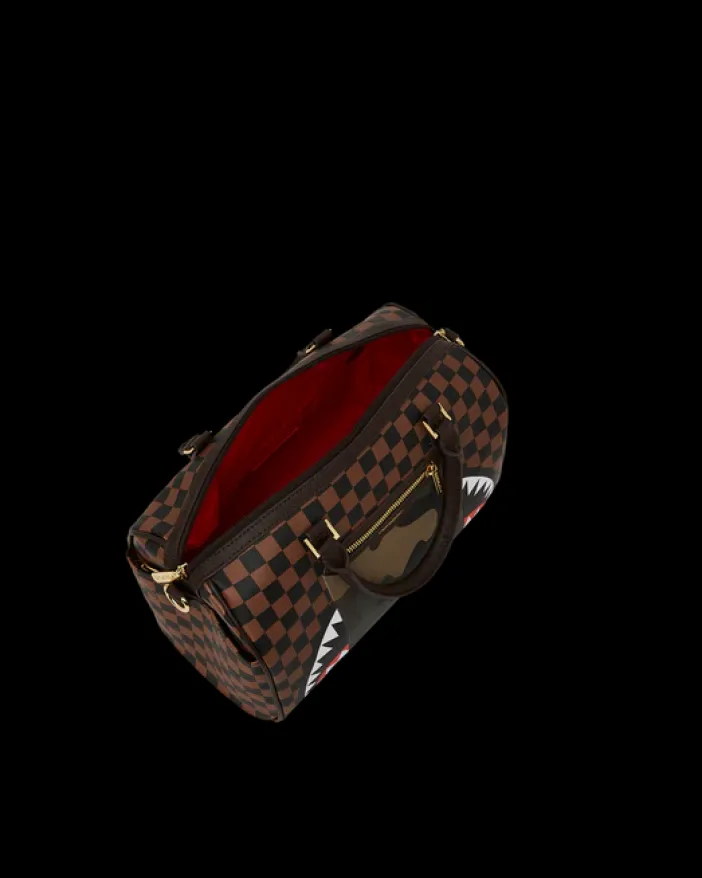 EXTERIOR GOLD ZIP POCKET SHARKS IN PARIS MINI DUFFLE>SPRAYGROUND New