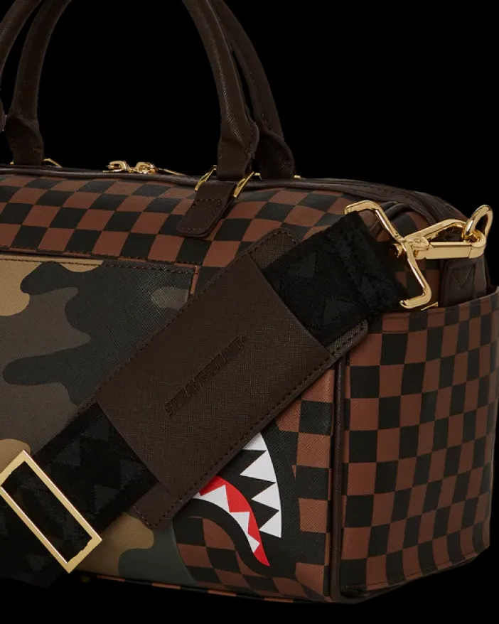 EXTERIOR GOLD ZIP POCKET SHARKS IN PARIS MINI DUFFLE>SPRAYGROUND New