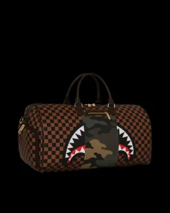 EXTERIOR GOLD ZIP POCKET SHARKS IN PARIS DUFFLE>SPRAYGROUND