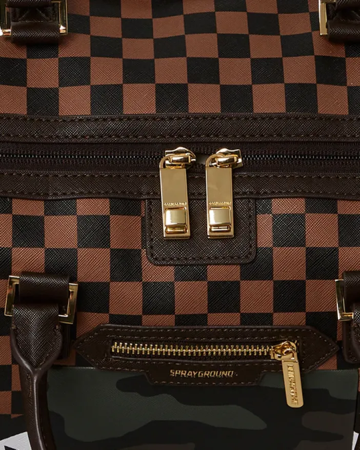 EXTERIOR GOLD ZIP POCKET SHARKS IN PARIS DUFFLE>SPRAYGROUND