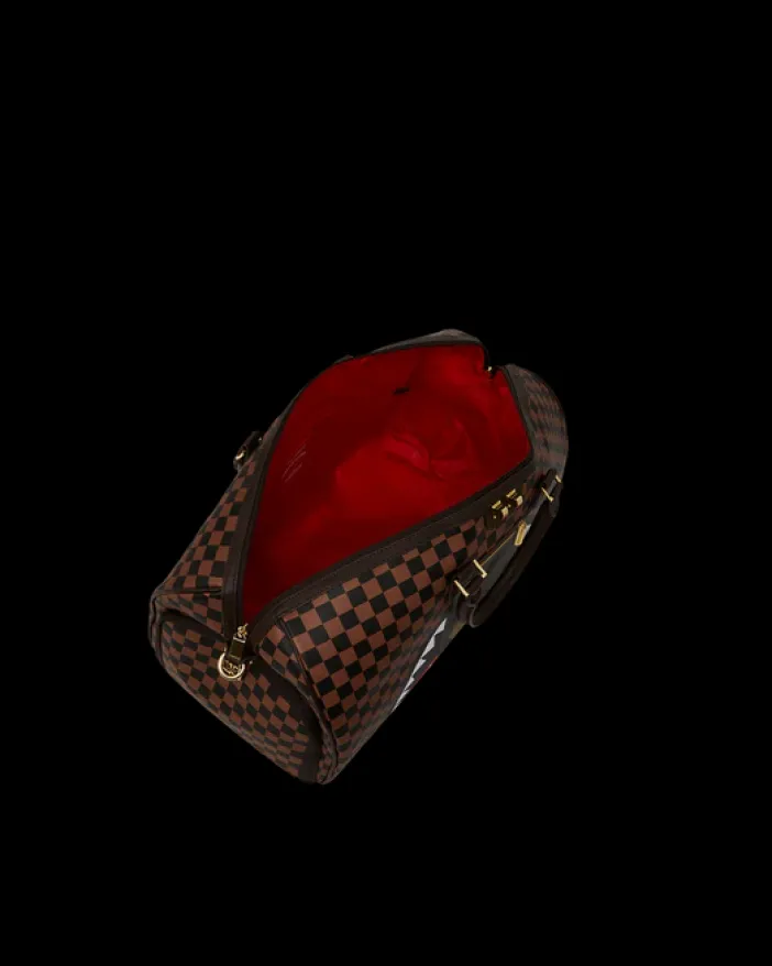 EXTERIOR GOLD ZIP POCKET SHARKS IN PARIS DUFFLE>SPRAYGROUND