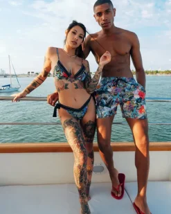 FLORAL MONEY SHOTO SWIM TRUNKS><noscript><img width=