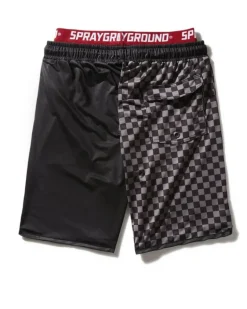 GREY CHECKERED SPLIT CORTO SWIM TRUNKS><noscript><img width=
