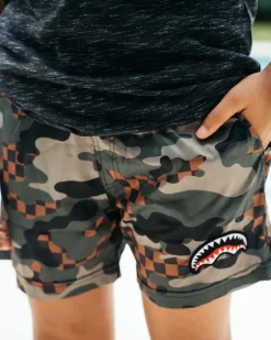 KIDS CAMO CHECKERED SWIM TRUNKS>SPRAYGROUND Sale