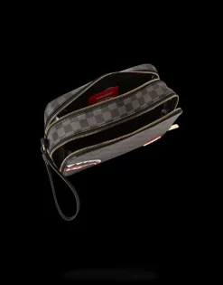 SHARKS IN PARIS (BLACK CHECKERED EDITION) TOILETRY AKA MONEY BAGS><noscript><img width=