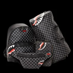 SHARKS IN PARIS (BLACK CHECKERED EDITION) TOILETRY AKA MONEY BAGS><noscript><img width=