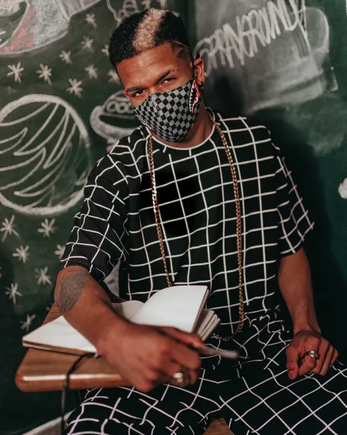 SHARKS IN PARIS (GRAY) VEGAN LEATHER FACE MASK>SPRAYGROUND Clearance