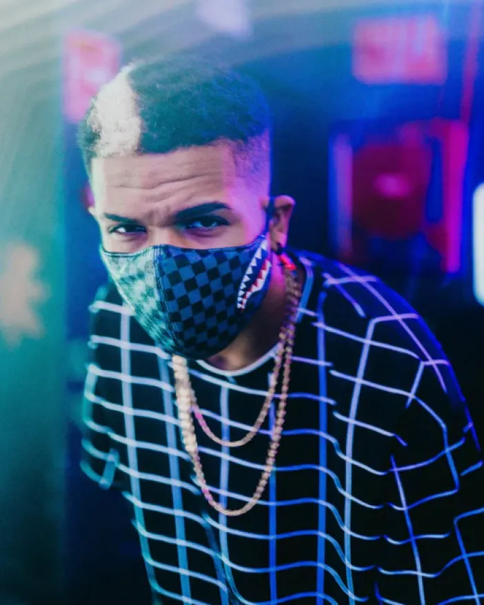 SHARKS IN PARIS (GRAY) VEGAN LEATHER FACE MASK>SPRAYGROUND Clearance