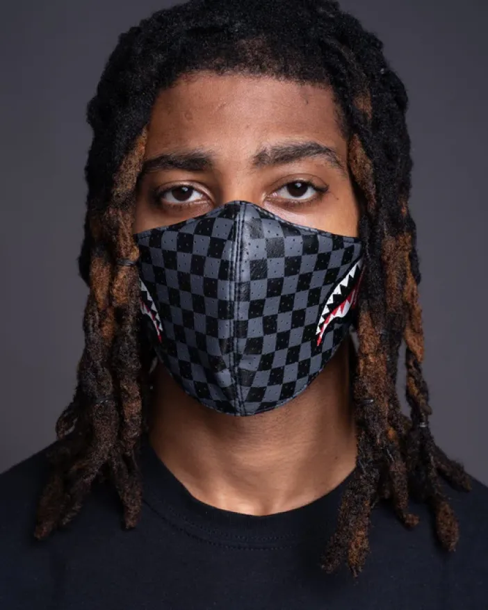 SHARKS IN PARIS (GRAY) VEGAN LEATHER FACE MASK>SPRAYGROUND Clearance